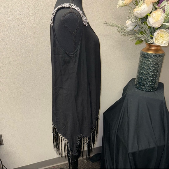 Lady’s World Black Fringe Tunic Boho Embroidered Straps Sleeveless Top XL - Picture 5 of 8